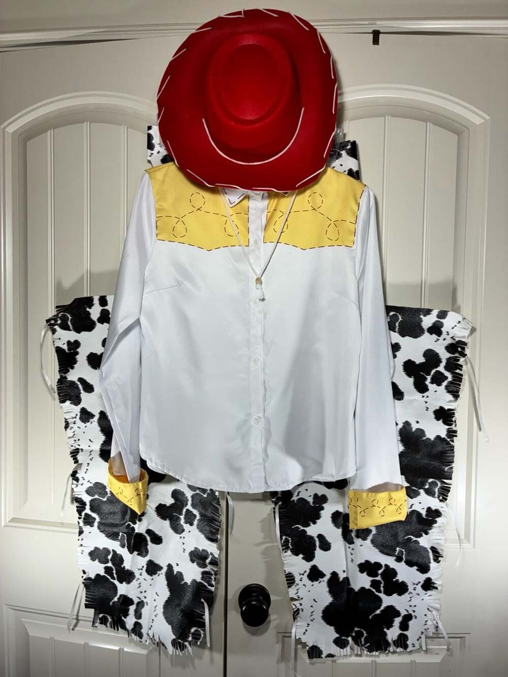 Disney Pixar Toy Story Jessie Costume Size M Cowgirl Chaps, Shirt, Hat